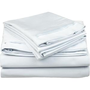 Superior Egyptian Cotton 4 Piece Sheet Set, 650 Thread Count, Eco-Friendly, Sustainable Sheets, Ultra-Soft Basics, Solid, Deep Pocket Fitted Sheet, Flat Sheet, Pillowcases, King, White(Light Blue)