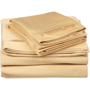 Superior Egyptian Cotton 4 Piece Sheet Set, 650 Thread Count, Eco-Friendly, Sustainable Sheets, Ultra-Soft Basics, Solid, Deep Pocket Fitted Sheet, Flat Sheet, Pillowcases, King, White(Gold)
