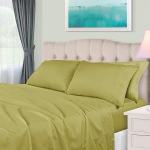 Superior Egyptian Cotton 4 Piece Sheet Set, 650 Thread Count, Eco-Friendly, Sustainable Sheets, Ultra-Soft Basics, Solid, Deep Pocket Fitted Sheet, Flat Sheet, Pillowcases, King, White(Olive Green)