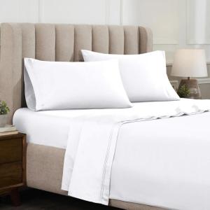 Superior Egyptian Cotton 4 Piece Sheet Set, Luxury 1000 Thread Count, Modern Design, Sustainable Sheets, Soft Basics, Solid, Deep Pocket Fitted Sheet, Flat Sheet, Pillowcases, Olympic Queen, White(White – Z)