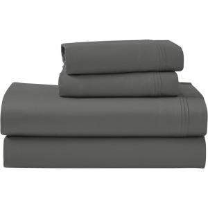 Superior Egyptian Cotton 4 Piece Sheet Set, Luxury 1000 Thread Count, Modern Design, Sustainable Sheets, Soft Basics, Solid, Deep Pocket Fitted Sheet, Flat Sheet, Pillowcases, Olympic Queen, White(Grey)