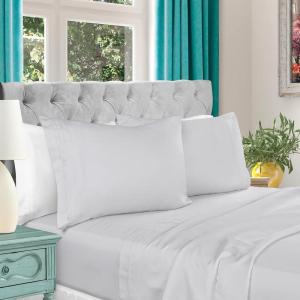 Superior Egyptian Cotton 4 Piece Sheet Set, Luxury 1000 Thread Count, Modern Design, Sustainable Sheets, Soft Basics, Solid, Deep Pocket Fitted Sheet, Flat Sheet, Pillowcases, Olympic Queen, White(Light Grey – Extra Deep)