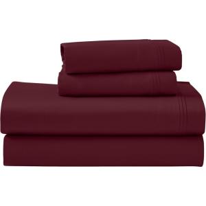 Superior Egyptian Cotton 4 Piece Sheet Set, Luxury 1000 Thread Count, Modern Design, Sustainable Sheets, Soft Basics, Solid, Deep Pocket Fitted Sheet, Flat Sheet, Pillowcases, Olympic Queen, White(Burgundy)