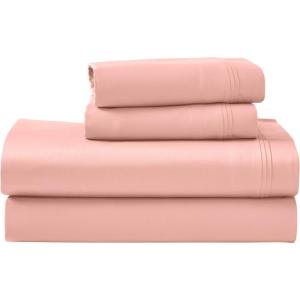Superior Egyptian Cotton 4 Piece Sheet Set, Luxury 1000 Thread Count, Modern Design, Sustainable Sheets, Soft Basics, Solid, Deep Pocket Fitted Sheet, Flat Sheet, Pillowcases, Olympic Queen, White(Dusted Rose)