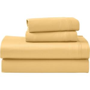 Superior Egyptian Cotton 4 Piece Sheet Set, Luxury 1000 Thread Count, Modern Design, Sustainable Sheets, Soft Basics, Solid, Deep Pocket Fitted Sheet, Flat Sheet, Pillowcases, Olympic Queen, White(Gold)
