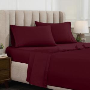 Superior Egyptian Cotton 4 Piece Sheet Set, Luxury 1000 Thread Count, Modern Design, Sustainable Sheets, Soft Basics, Solid, Deep Pocket Fitted Sheet, Flat Sheet, Pillowcases, Olympic Queen, White(Burgundy – Z)