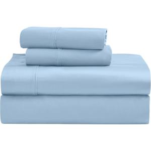 Superior Egyptian Cotton 4 Piece Sheet Set, Luxury 1200 Thread Count, Eco-Friendly, Sustainable Sheets, Ultra-Soft Basics, Solid, Deep Pocket Fitted Sheet, Flat Sheet, Pillowcases, King, White(Light Blue – Z)