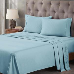 Superior Egyptian Cotton Sheet Set Premium 400 Thread Count 100% Egyptian Cotton Solid Sheets Set Soft Sateen Weave Hotel Style 18″ Deep Pocket Fitted Flat and Pillow Cases – Twin XL, Burgundy(Light Blue)