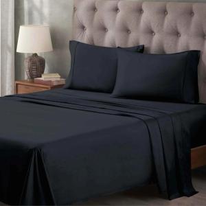 Superior Egyptian Cotton Sheet Set Premium 400 Thread Count 100% Egyptian Cotton Solid Sheets Set Soft Sateen Weave Hotel Style 18″ Deep Pocket Fitted Flat and Pillow Cases – Twin XL, Burgundy(Navy Blue)