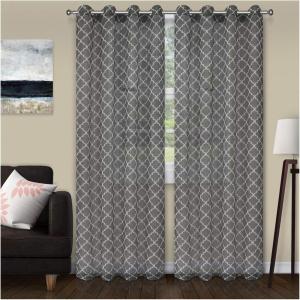 Superior Embellished Poppy Sheer Curtains, Window Accents, Perfect For Natural Light, Modern, Transtitional, Bohemian, Floral Design with Grommets, Curtain Set of 2 Panels, 52″ X 108″, Leaf Green(Black)