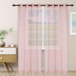 Superior Embellished Poppy Sheer Curtains, Window Accents, Perfect for Natural Light, Modern, Transtitional, Bohemian, Floral Design with Grommets, Curtain Set of 2 Panels, 52″ X 63″, Lemon Drop(Blush)