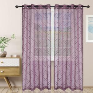 Superior Embellished Poppy Sheer Curtains, Window Accents, Perfect for Natural Light, Modern, Transtitional, Bohemian, Floral Design with Grommets, Curtain Set of 2 Panels, 52″ X 63″, Lemon Drop(Vineyard Wine)