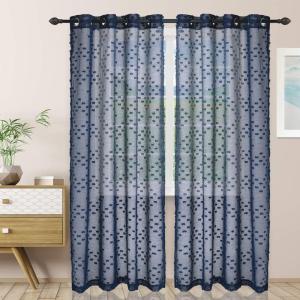Superior Embellished Poppy Sheer Curtains, Window Accents, Perfect for Natural Light, Modern, Transtitional, Bohemian, Floral Design with Grommets, Curtain Set of 2 Panels, 52″ X 63″, Lemon Drop(Navy Blue)