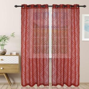Superior Embellished Poppy Sheer Curtains, Window Accents, Perfect for Natural Light, Modern, Transtitional, Bohemian, Floral Design with Grommets, Curtain Set of 2 Panels, 52″ X 63″, Lemon Drop(Rust)