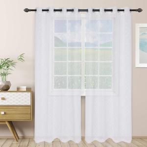 Superior Embellished Poppy Sheer Curtains, Window Accents, Perfect for Natural Light, Modern, Transtitional, Bohemian, Floral Design with Grommets, Curtain Set of 2 Panels, 52″ X 63″, Lemon Drop(White)