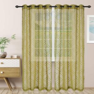 Superior Embellished Poppy Sheer Curtains, Window Accents, Perfect for Natural Light, Modern, Transtitional, Bohemian, Floral Design with Grommets, Curtain Set of 2 Panels, 52″ X 63″, Lemon Drop(Leaf Green)