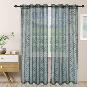 Superior Embellished Poppy Sheer Curtains, Window Accents, Perfect for Natural Light, Modern, Transtitional, Bohemian, Floral Design with Grommets, Curtain Set of 2 Panels, 52″ X 63″, Lemon Drop(Elm Green)