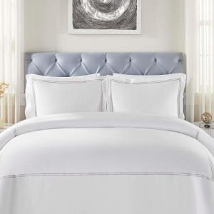 Superior Embroidered Cotton Duvet Cover Set, Soft Bedding Covers, 1 Duvet Cover with Button Closure, 2 Pillow Shams, Cotton Cross-Stitch Design, Riverton Collection, Full/Queen, White(White Silver 03)
