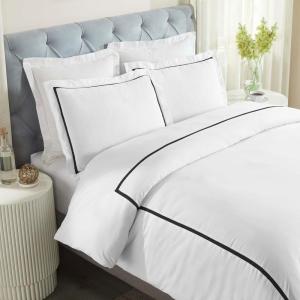 Superior Embroidered Cotton Duvet Cover Set, Soft Bedding Covers, 1 Duvet Cover with Button Closure, 2 Pillow Shams, Cotton Cross-Stitch Design, Riverton Collection, Full/Queen, White(White-black)
