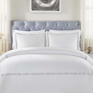 Superior Embroidered Cotton Duvet Cover Set, Soft Bedding Covers, 1 Duvet Cover with Button Closure, 2 Pillow Shams, Cotton Cross-Stitch Design, Riverton Collection, Full/Queen, White(White Silver 01)