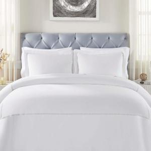 Superior Embroidered Cotton Duvet Cover Set, Soft Bedding Covers, 1 Duvet Cover with Button Closure, 2 Pillow Shams, Cotton Cross-Stitch Design, Riverton Collection, Full/Queen, White(White-white)