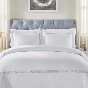 Superior Embroidered Cotton Duvet Cover Set, Soft Bedding Covers, 1 Duvet Cover with Button Closure, 2 Pillow Shams, Cotton Cross-Stitch Design, Riverton Collection, Full/Queen, White(White Silver 04)