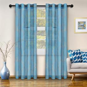 Superior Embroidered Moroccan Semi-Sheer Curtains, Window Accents, Modern, Transitional, Bohemian, Eclectic Style, Geometric, Trellis with Grommets, Curtain Set of 2 Panels, 52″ X 63″, Aquarius(Aquarius)
