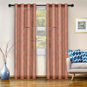 Superior Embroidered Moroccan Semi-Sheer Curtains, Window Accents, Modern, Transitional, Bohemian, Eclectic Style, Geometric, Trellis with Grommets, Curtain Set of 2 Panels, 52″ X 63″, Aquarius(Rust)