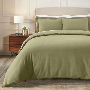 Superior Extra Soft All Season 100% Brushed Cotton Flannel Solid Bedding Duvet Cover Set – Ivory, King/California King Size(Sage)