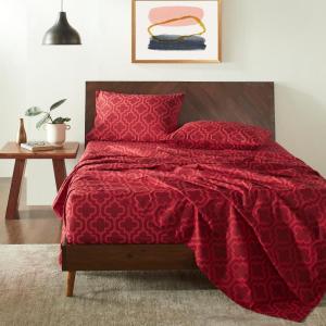 Superior Extra Soft All Season 100% Brushed Cotton Flannel Solid Bedding Sheet Set with Deep Pockets Fitted Sheet – Navy Blue, King Size(Burgundy Trellis)