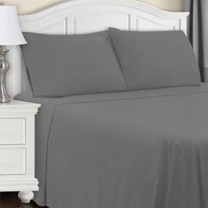 Superior Extra Soft All Season 100% Brushed Cotton Flannel Solid Bedding Sheet Set with Deep Pockets Fitted Sheet – Navy Blue, King Size(Grey)