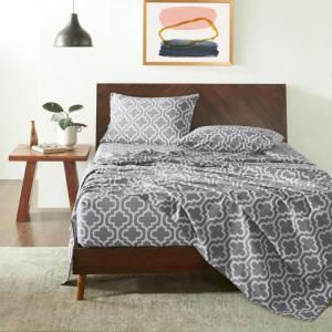 Superior Extra Soft All Season 100% Brushed Cotton Flannel Solid Bedding Sheet Set with Deep Pockets Fitted Sheet – Navy Blue, King Size(Grey Trellis)