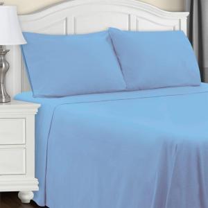 Superior Extra Soft All Season 100% Brushed Cotton Flannel Solid Bedding Sheet Set with Deep Pockets Fitted Sheet – Navy Blue, King Size(Light Blue)