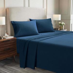 Superior Extra Soft All Season 100% Brushed Cotton Flannel Solid Bedding Sheet Set with Deep Pockets Fitted Sheet – Navy Blue, King Size(Navy Blue)