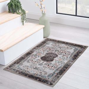 Superior Floral Medallion Washable Rug, Cotton Backing, Pet & Kid Friendly, Easy Care, Modern Rugs for Entry, Living Room, Kitchen, Bedroom, Low Pile Area Rug, Cardinal Collection, 3′ x 5′, Red(Sparrow – Cream)