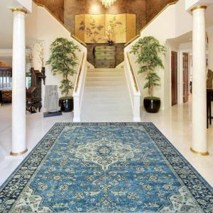 Superior Floral Medallion Washable Rug, Cotton Backing, Pet & Kid Friendly, Easy Care, Modern Rugs for Entry, Living Room, Kitchen, Bedroom, Low Pile Area Rug, Cardinal Collection, 3′ x 5′, Red(Jay – Blue – Z)