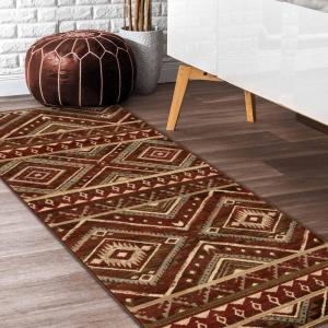 Superior Folk Diamond Rustic Eclectic Bohemian Power-Loomed Indoor Area Rug, 3′ x 5′, Red(Red)