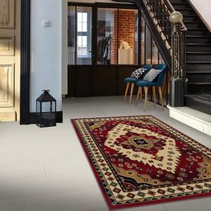 Superior Folk Diamond Rustic Eclectic Bohemian Power-Loomed Indoor Area Rug, 5′ Round, Red(5″ x 48″ (Rectangular))