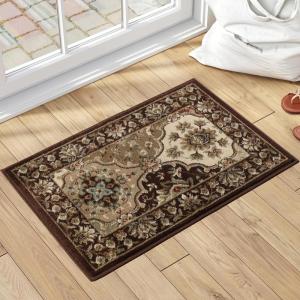 Superior Goleta Classic Formal Ornamental Indoor Area Rug for Living Room, Bedroom, Office, Kitchen, Dining, Washable Rugs, Jute Backing, Elegant Palmyra Collection, 2′ 7″ x 8′, Auburn(Multi-colored)