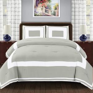 Superior Grammercy Color Blocked Comforter Set with Pillow Shams, Luxury Hotel Bedding with Soft Microfiber Shell, All Season Down Alternative Fill – Full/Queen, Grey