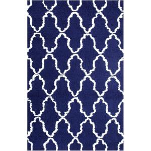 Superior Hand Woven and Soft Shag Rug Trellis Collection, Ivory/Chocolate 5 feet by 8 feet (5′ x 8′)(Navy Blue & White)