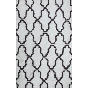 Superior Hand Woven and Soft Shag Rug Trellis Collection, Ivory/Chocolate 5 feet by 8 feet (5′ x 8′)(White & Grey)