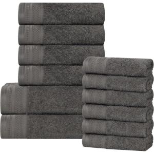 Superior Honeycomb 100% Cotton 500 GSM 12 Piece Bath Towel Set, 6 Washcloths, 4 Hand, 2 Bath Towels, Ideal for Bathroom, Kitchen or Beach, Quick Dry, Jacquard and Solid, Mid-Weight, Navy Peony(Gunmetal)