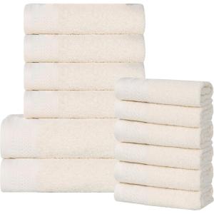 Superior Honeycomb 100% Cotton 500 GSM 12 Piece Bath Towel Set, 6 Washcloths, 4 Hand, 2 Bath Towels, Ideal for Bathroom, Kitchen or Beach, Quick Dry, Jacquard and Solid, Mid-Weight, Navy Peony(Ivory)