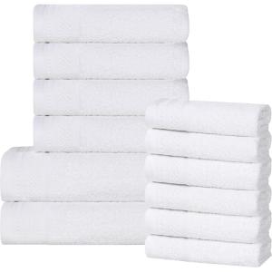 Superior Honeycomb 100% Cotton 500 GSM 12 Piece Bath Towel Set, 6 Washcloths, 4 Hand, 2 Bath Towels, Ideal for Bathroom, Kitchen or Beach, Quick Dry, Jacquard and Solid, Mid-Weight, Navy Peony(White)