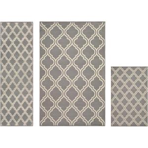 Superior Indoor Area, Jute Backing Rugs, Modern Floor Decor for Entryway Hallway, Kitchen, Office, Bedroom, Living, Dining Room, Nursery, Elegant Double Trellis, 5ft, Grey(3 PCs Set D)