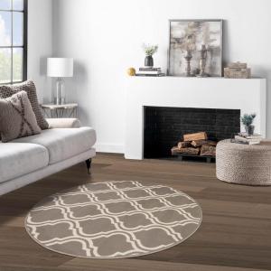 Superior Indoor Area, Jute Backing Rugs, Modern Floor Decor for Entryway Hallway, Kitchen, Office, Bedroom, Living, Dining Room, Nursery, Elegant Double Trellis, 5ft, Grey(5′ (Round))