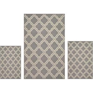 Superior Indoor Area, Jute Backing Rugs, Modern Floor Decor for Entryway Hallway, Kitchen, Office, Bedroom, Living, Dining Room, Nursery, Elegant Double Trellis, 5ft, Grey(3 PCs Set B)