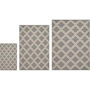 Superior Indoor Area, Jute Backing Rugs, Modern Floor Decor for Entryway Hallway, Kitchen, Office, Bedroom, Living, Dining Room, Nursery, Elegant Double Trellis, 5ft, Grey(3 PCs Set C)