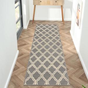 Superior Indoor Area, Jute Backing Rugs, Modern Floor Decor for Entryway Hallway, Kitchen, Office, Bedroom, Living, Dining Room, Nursery, Elegant Double Trellis, 5ft, Grey(2’8″ x 8′ (Rectangular))